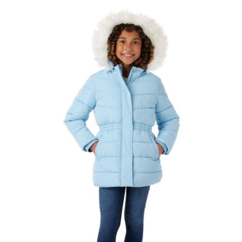 MEMBERSMARK Girls Black Puffer Parka, Warm Fleece Lined Jacket w/Removable Hood